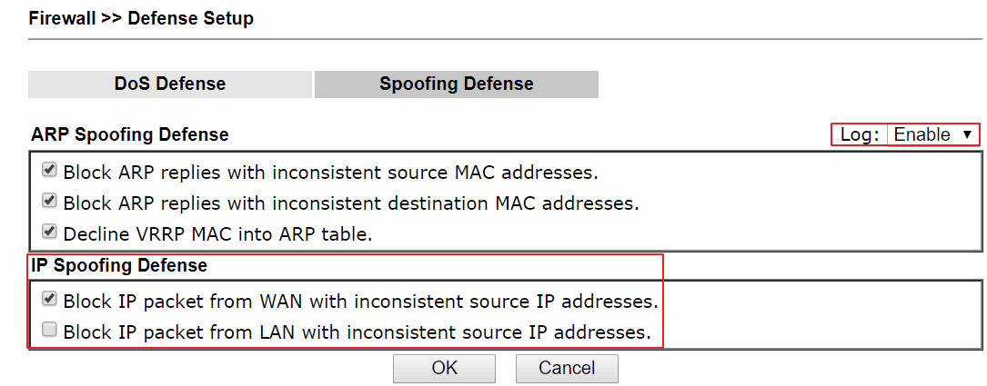 configure ip spoofing defense on vigor router